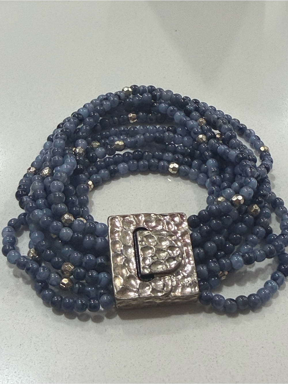 Blue Beaded Multi-Strand Bracelet with Silver Clasp - Picture 2 of 4